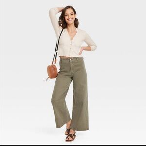 Olive green wide leg pants